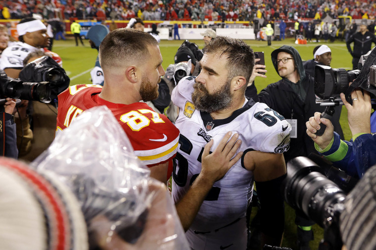 Travis Kelce and Jason Kelce after their game in 2023.