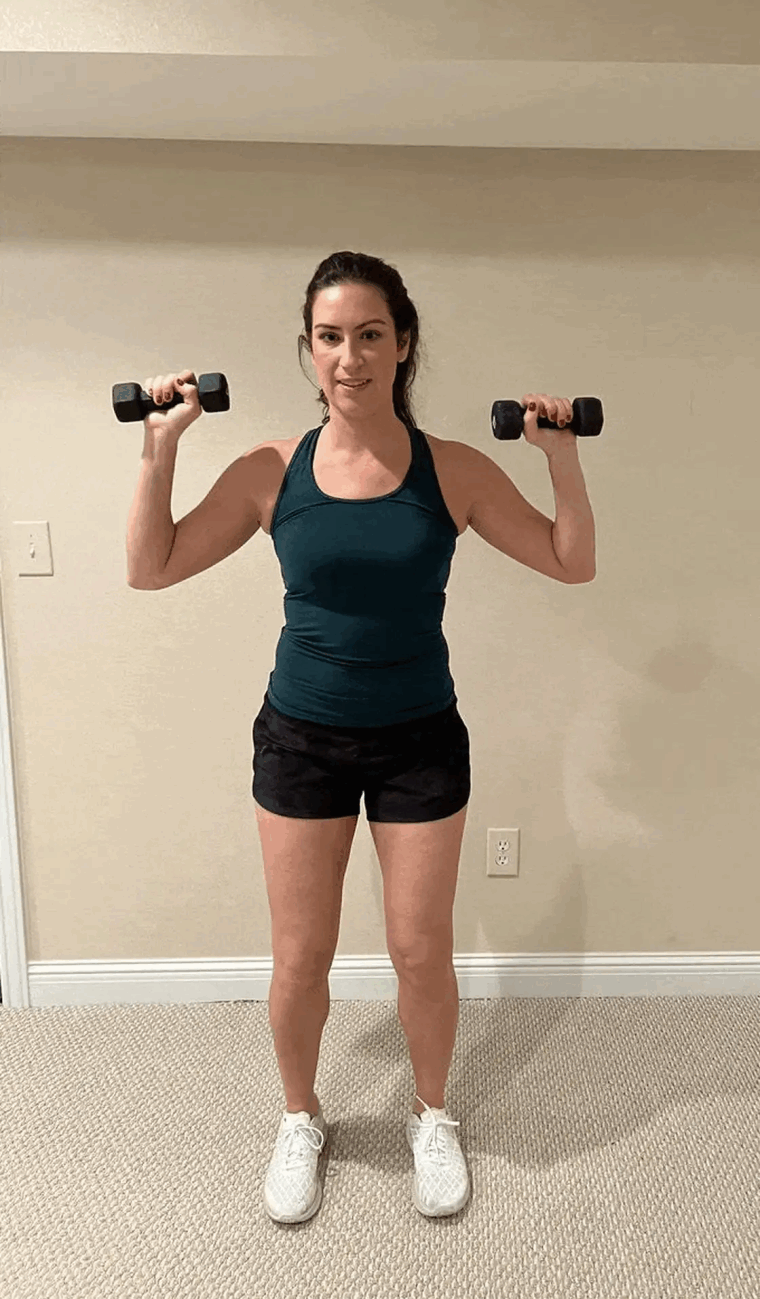 dumbbell exercises Standing overhead reach with side taps