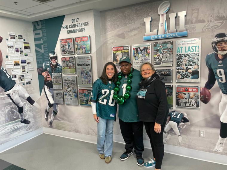 Cynthia Fillmore, Terrence Speights and Marie Nee tour the Eagles' complex