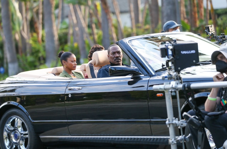 Taylour Paige and Eddie Murphy Filming "Beverly Hills Cop: Axel Foley