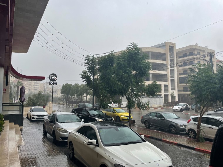 Rain in Ramallah, in the occupied West Bank, on Sunday.