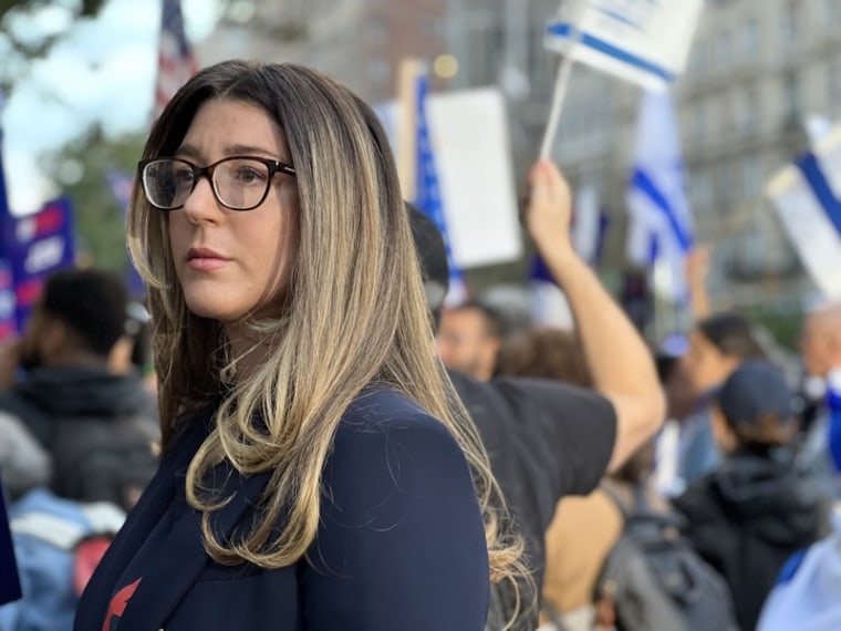 Julia Wax at a protest outside Columbia University.