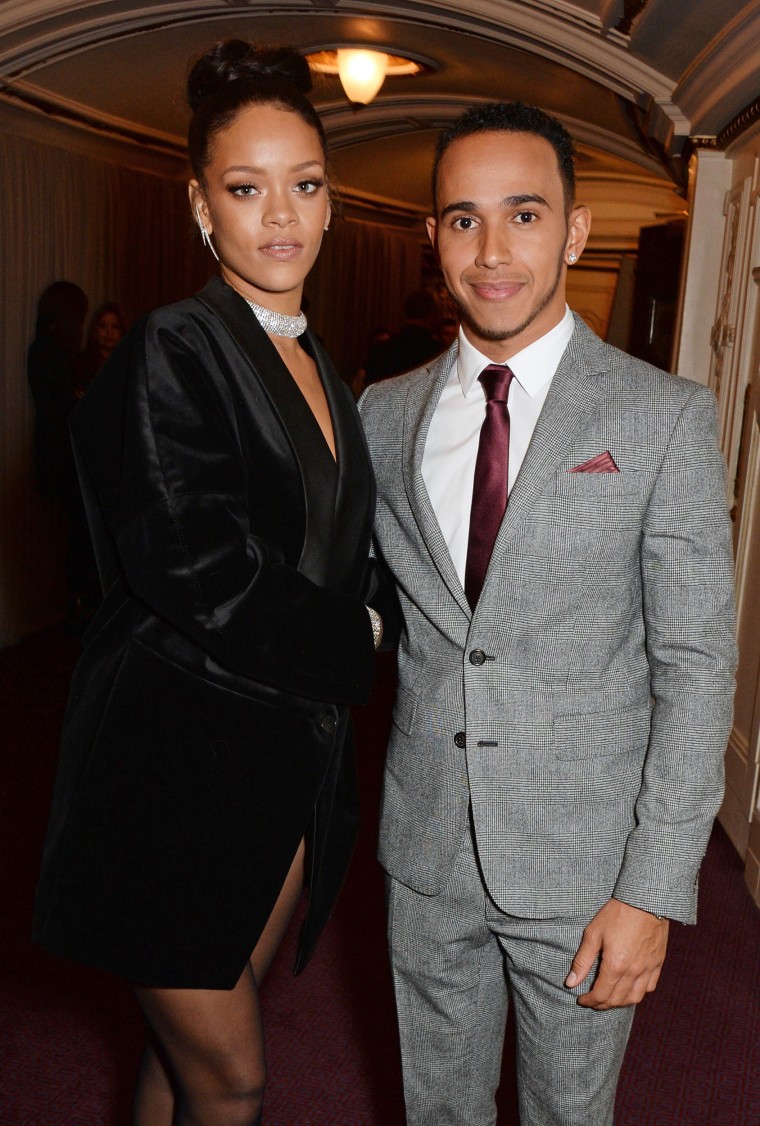 Rihanna and Lewis Hamilton at the British Fashion Awards in 2014.