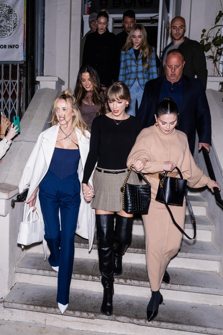 Brittany Mahomes, Taylor Swift, Selena Gomez, Gigi Hadid and Sophie Turner are seen in NoHo on November 04, 2023 in New York City.
