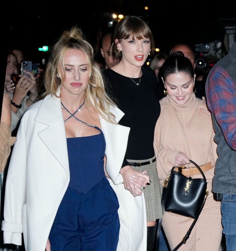 Brittany Mahomes, Taylor Swift and Selena Gomez are seen on November 04, 2023 in New York City.