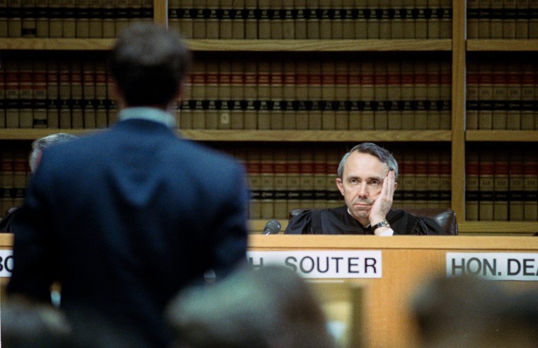 Judge of the Supreme Court David Souter listens to the opening comments during the 80th session of the final competition of Moot Moot Courts at Harvard University in Cambridge, Mass. November 21, 1991.