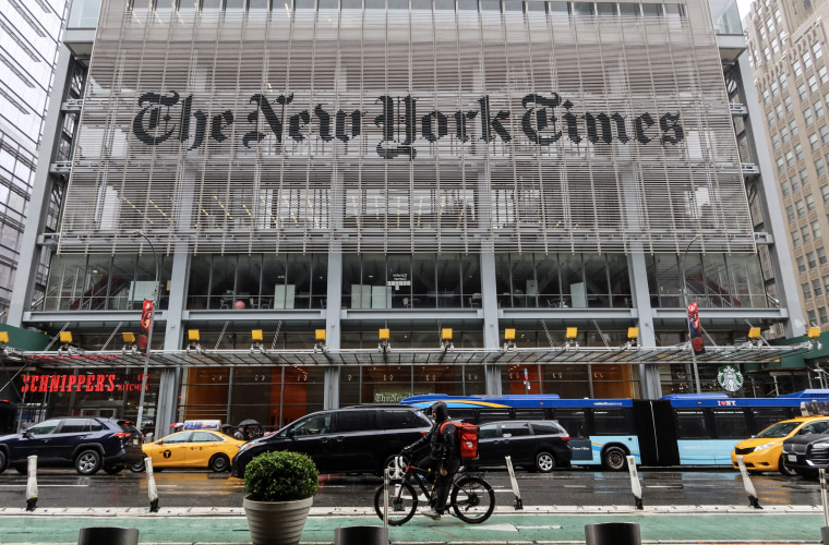 The New York Times building in New York City on April 29, 2023.