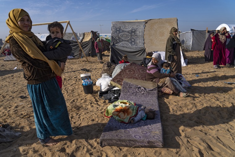Displaced Palestinians at a tent camp in Rafah, southern Gaza, on Dec. 4, 2023.