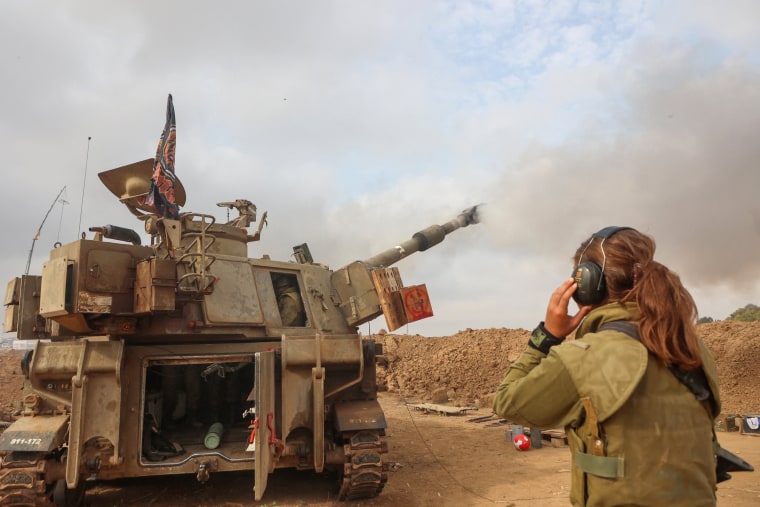An Israeli artillery unit is pictured near the border with the Gaza Strip on Dec. 5, 2023.