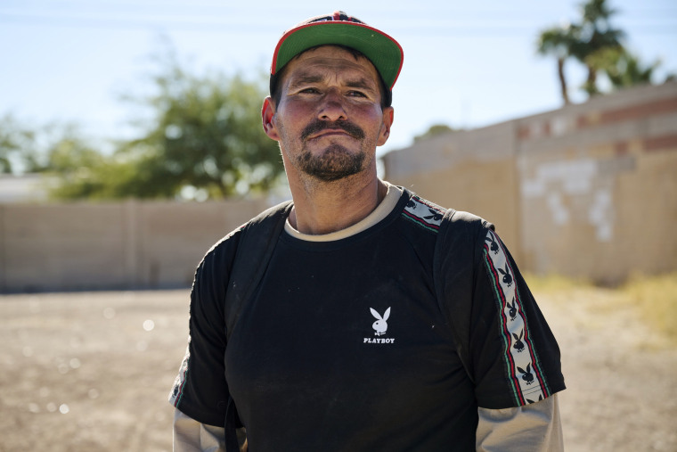 Frank Lucero at a homeless encampment in Las Vegas.