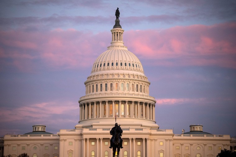 A general view of the Capitol building at sunset.