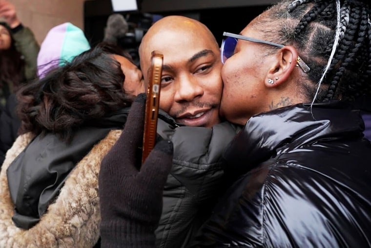 Supporters hug Marvin Haynes  as he walks out of the Minnesota Correctional Facility.