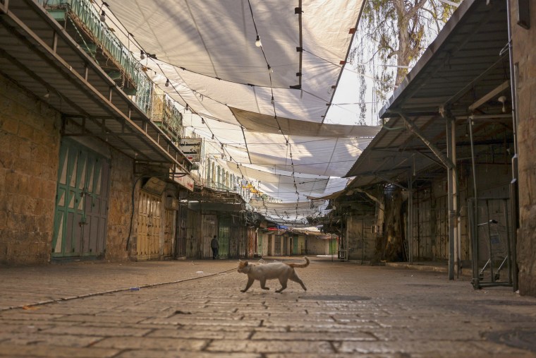 Shuttered shops during a general strike in solidarity with Gaza, in the occupied West Bank city of Hebron, on Dec. 11, 2023. 