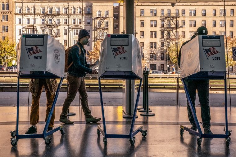 People cast their vote at the Brooklyn Museum polling station