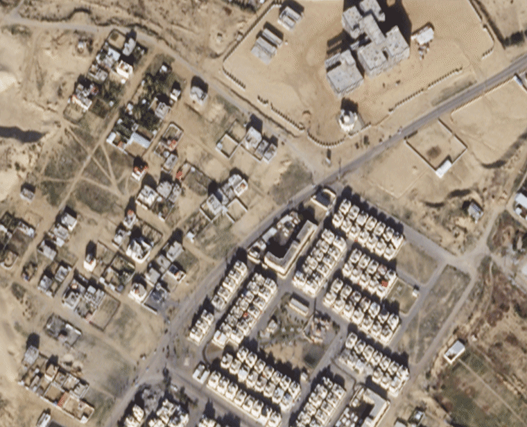 Satellite images from Dec. 3 and Dec. 10 show a growing tent camp outside of Rafah in southern Gaza.