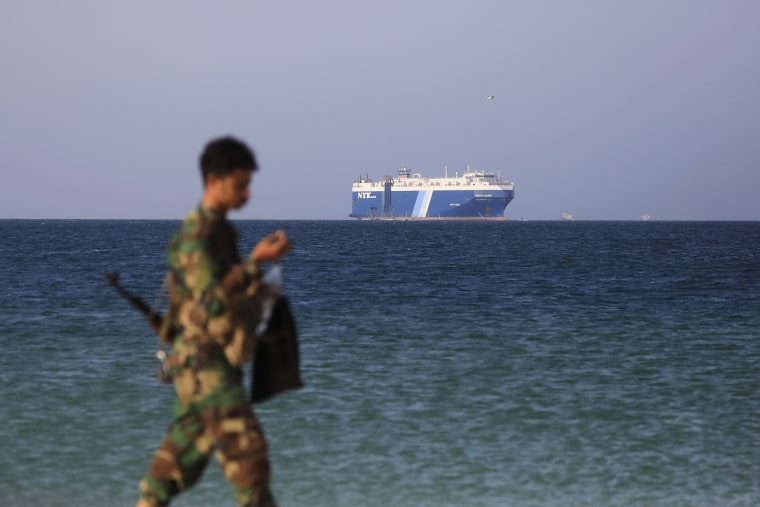 Houthis-seized Galaxy Leader ship anchored off Yemen coast, Hodeidah - 05 Dec 2023
