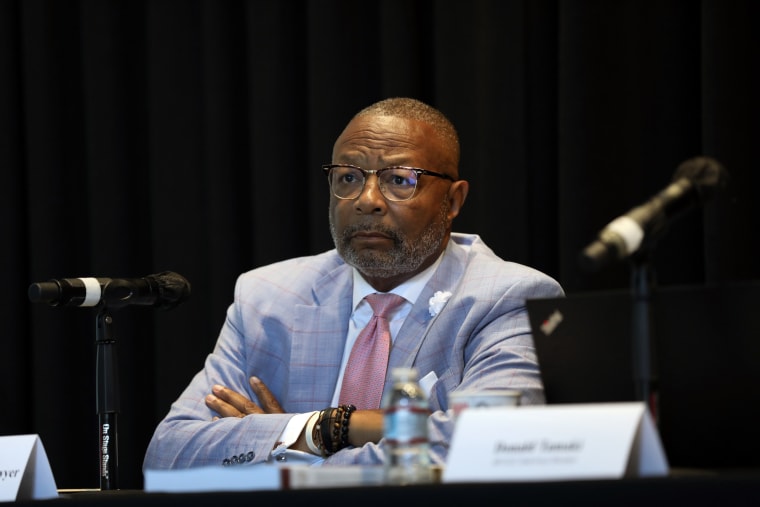 Assemblyman Reginald Jones-Sawyer, a member of the California Reparations Task Force, during a meeting to hear public input in Los Angeles on Sept. 22, 2022. 