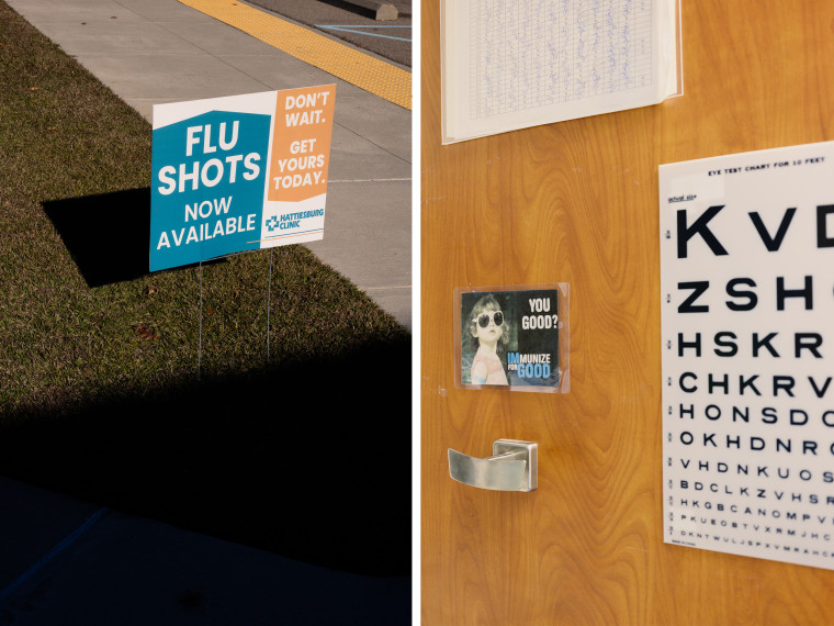 Image: Advertisements for Flu Shots and Patient rooms at Dr. Geri Weiland’s pediatric clinic