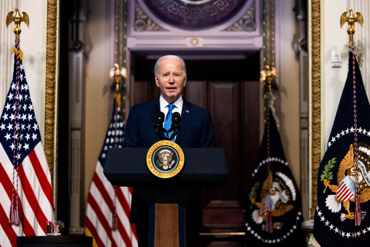 President Biden speaks at a National Infrastructure Advisory Council meeting.
