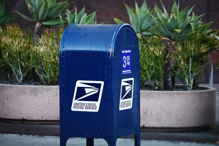 A U.S. Postal Service mailbox in Los Angeles.