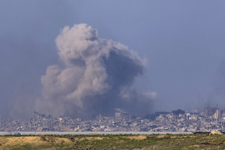 Smoke rises during a bombardment in northern Gaza viewed from southern Israel on December 19, 2023.