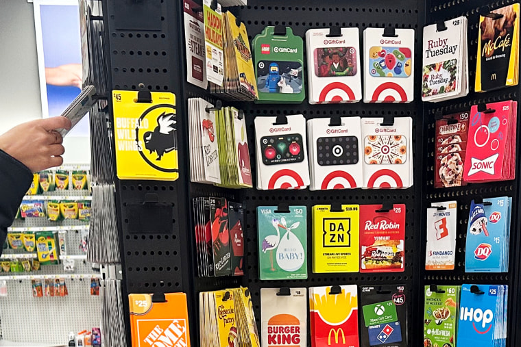 Gift cards are displayed at a Target store