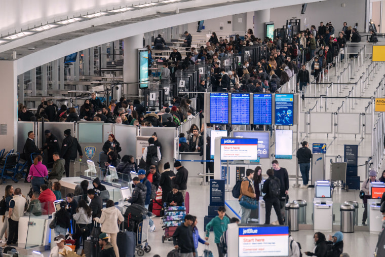 An aerial view of a busy airport.