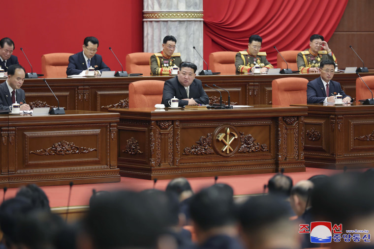 North Korean leader Kim Jong Un speaks at a year-end plenary meeting of the ruling Workers’ Party in Pyongyang, North Korea, on Thursday in a photo provided by the government.