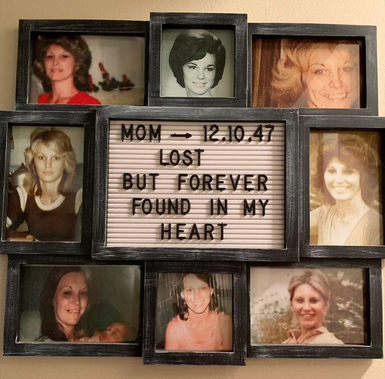 Lisa Rizzi's arrangement of photos of her mother, Janice Donohue