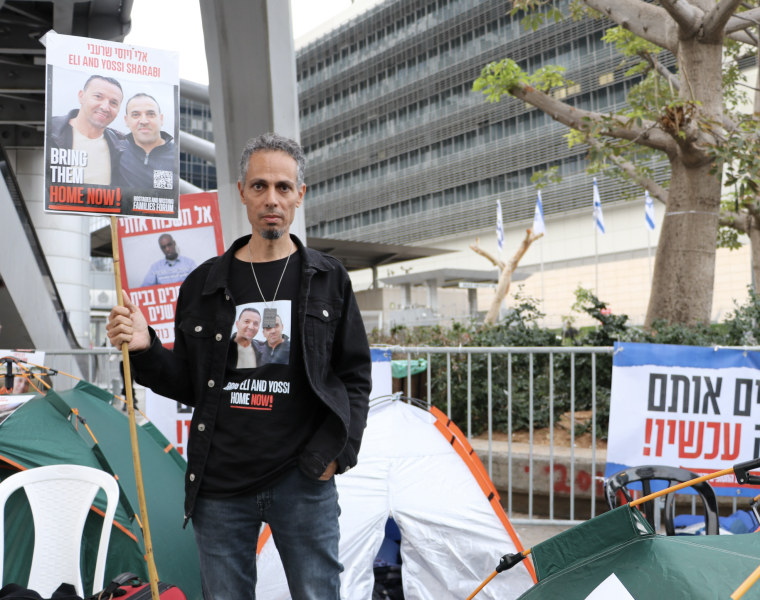 Raz Matalon, 53, was one of several people who camped out outside Israel's Ministry of Defense to call on the war Cabinet to release a plan to see hostages released.