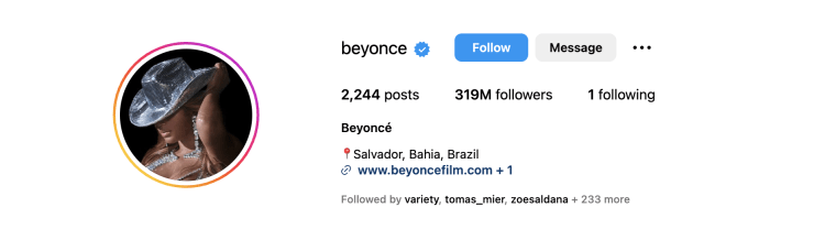 Beyoncé changes her location on her Instagram.