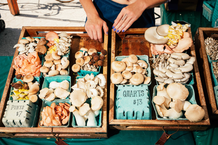 Fresh Mushrooms For Sale At A Market