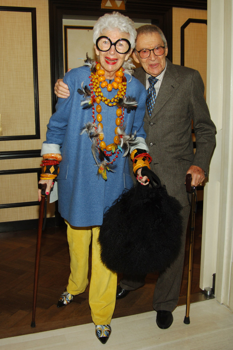Iris Apfel and Carl Apfel at Bergdorf Goodman's Moschino dinner in honor of Rossella Jardini on Oct. 19, 2006 in New York City.