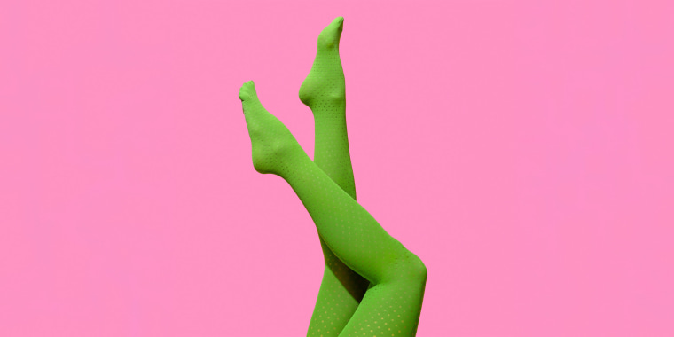green tights on pink background