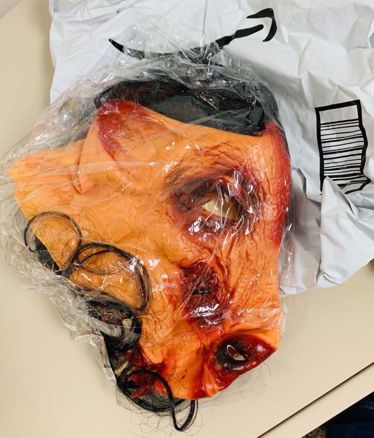 The pig mask that was allegedly part of the delivery.