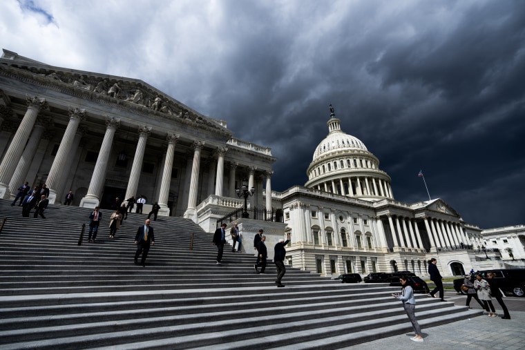 Storm clouds hang over the U.S. Capitol dome in Washington, D.C. on April 1, 2022. 