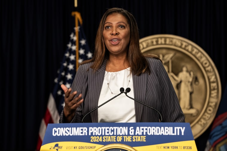 Attorney General Letitia James 
during the 2024 State of the State at the Governor's office in New York City on Jan. 2, 2024. 