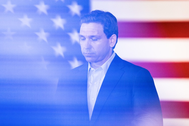 Republican presidential candidate Florida Governor Ron DeSantis speaks during a town hall event in Hollis, NH. on June 27, 2023.