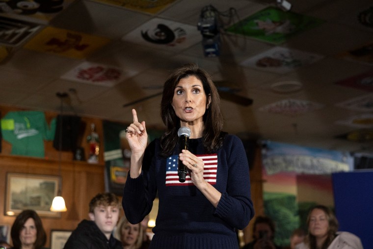 Nikki Haley speaks at a campaign stop.