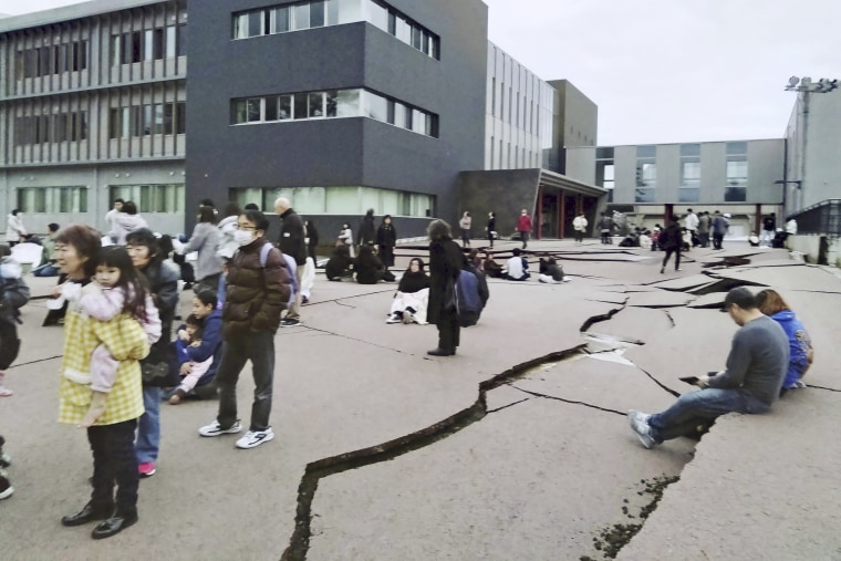 Cracks are seen on the ground in Wajima in Japan's Ishikawa prefecture on Jan. 1, 2024, following an earthquake. 