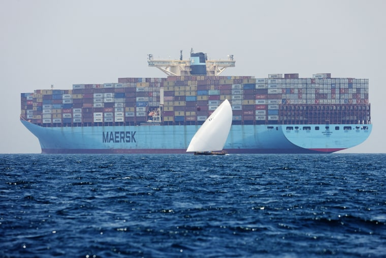 A Maersk container ship at sea.