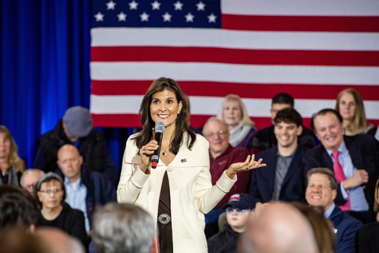 Nikki Haley at a campaign town hall event in Rye, N.H.