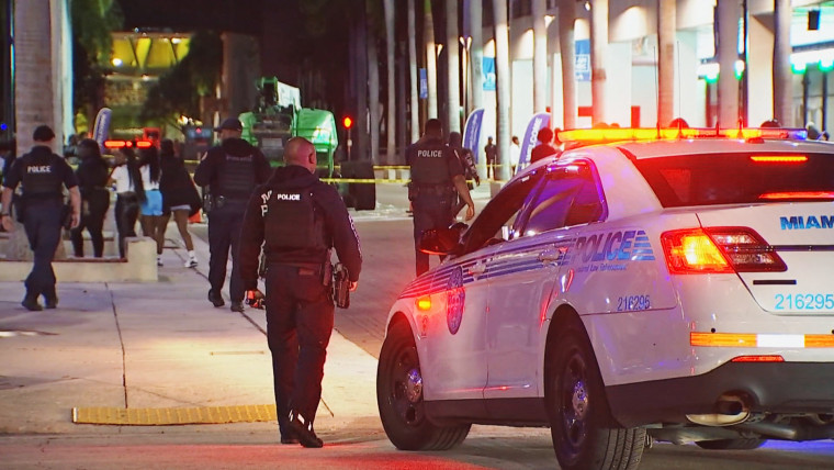 Police respond at the Bayside Marketplace in Miami on Jan. 1, 2024.