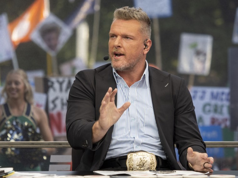 Pat McAfee during the ESPN College GameDay broadcast in South Bend, Ind