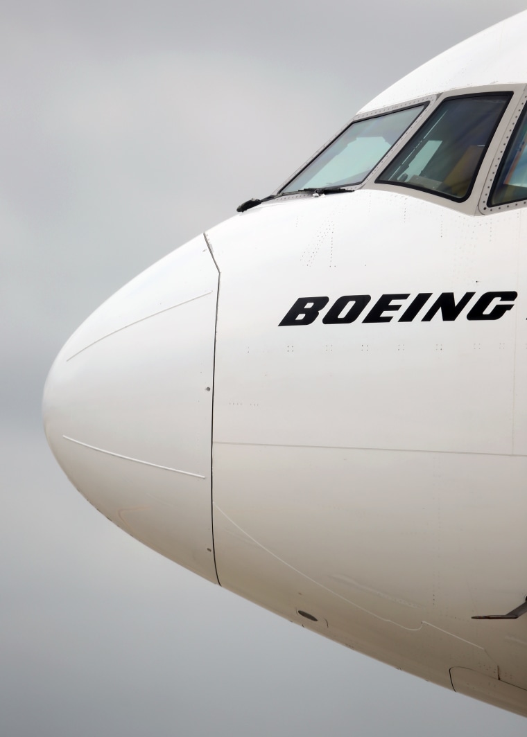 The nose of a Boeing commercial airliner