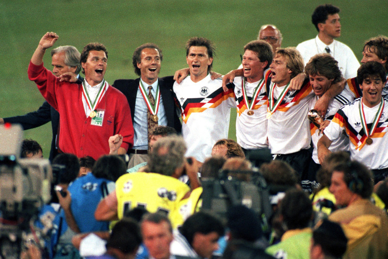 Franz Beckenbauer celebrates with his team.
