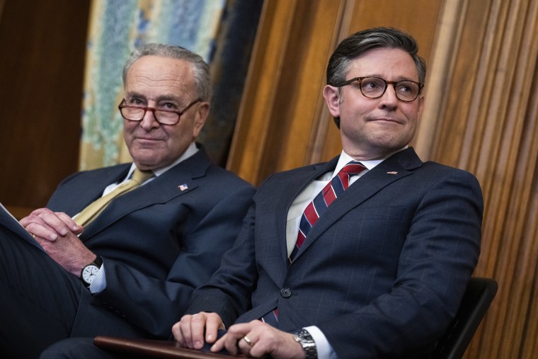 Chuck Schumer, left, and Mike Johnson