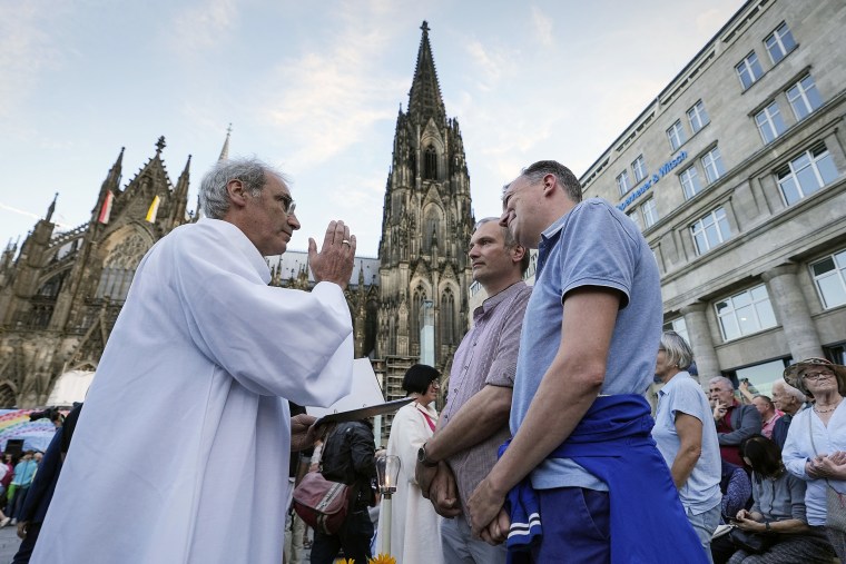 Pope Francis formally approved allowing priests to bless same-sex couples, with a new document released Monday Dec. 18, 2023 explaining a radical change in Vatican policy by insisting that people seeking God's love and mercy shouldn't be subject to "an exhaustive moral analysis" to receive it. (AP Photo/Martin Meissner, File)