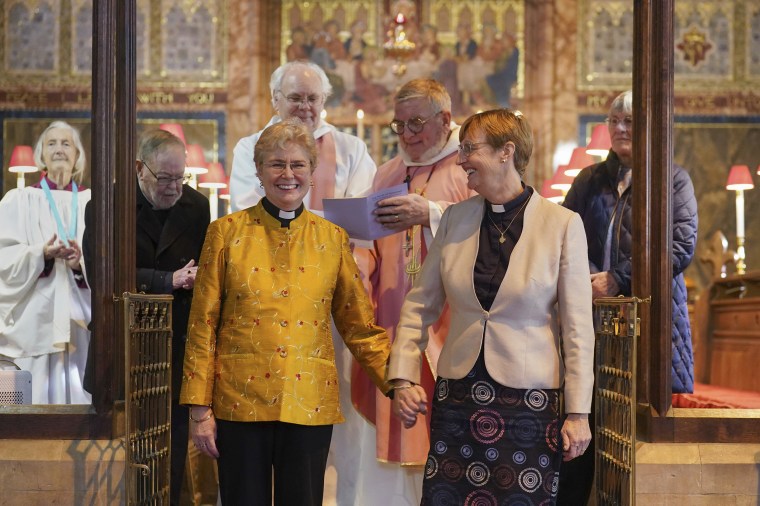 The use of prayers of blessing for same-sex couples in Church of England services were approved by the House of Bishops. (Joe Giddens/PA via AP, File)