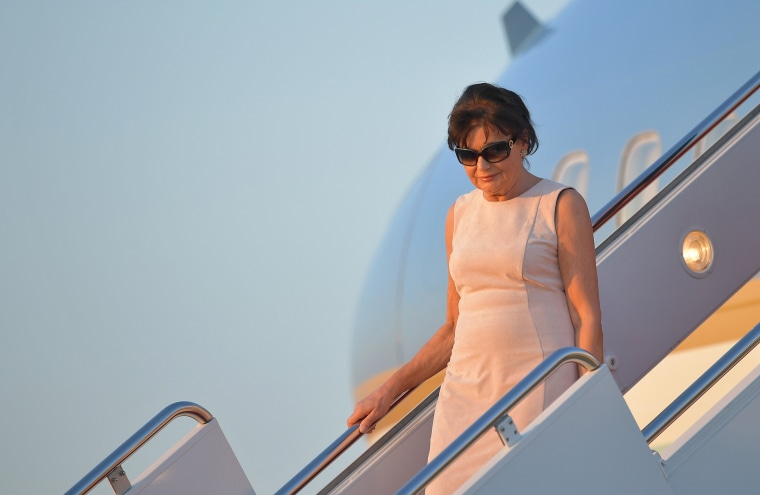Amalija Knavs, the mother of Melania Trump, steps off Air Force One on June 11, 2017. 